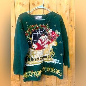 Private Collection Carolina Colours M. VTG  Knit Santa  Christmas Sweater Granny